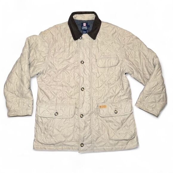 Chaps Ralph Lauren Men’s Quilted Jacket Size Large Beige Tan Corduroy Collar - Picture 1 of 7